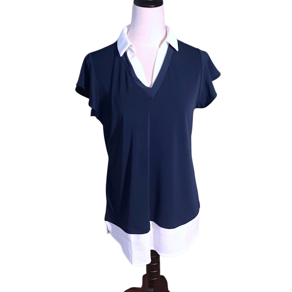 NWT Adrianna Papell Navy & White Blouse - Picture 5 of 8